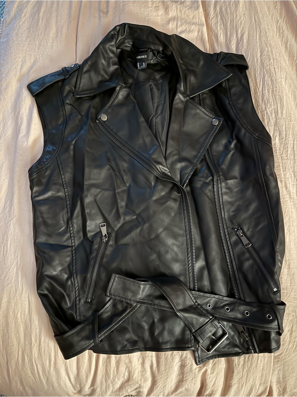 Black Faux Leather Moto Vest